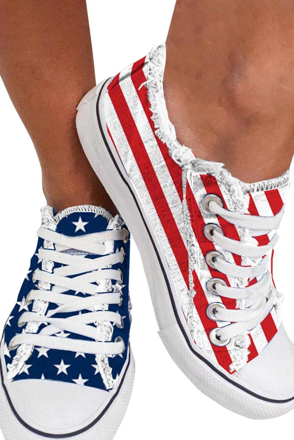 Blue American Flag Lace - up Canvas Flat Shoes - Crowned Energy CO.