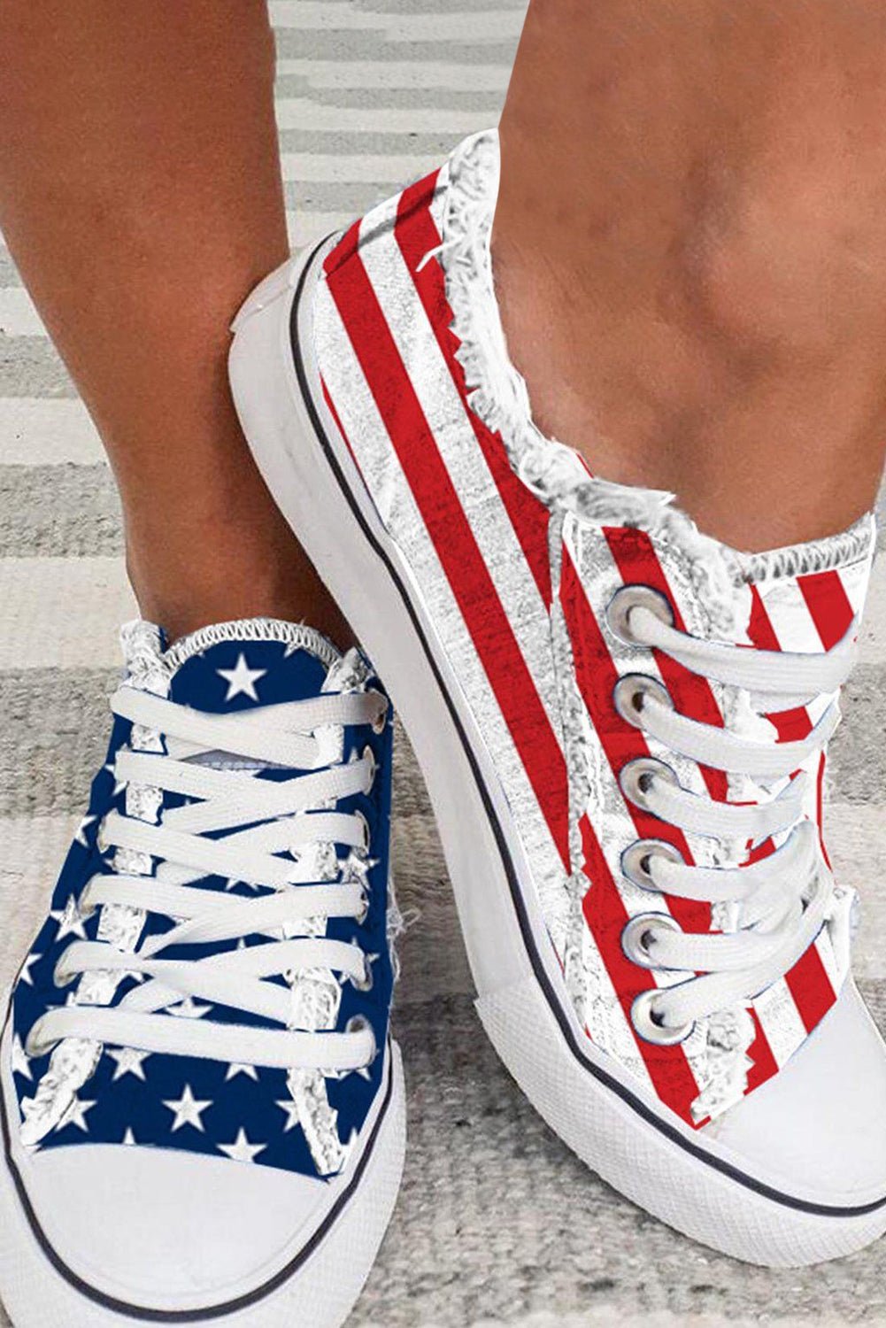Blue American Flag Lace - up Canvas Flat Shoes - Crowned Energy CO.