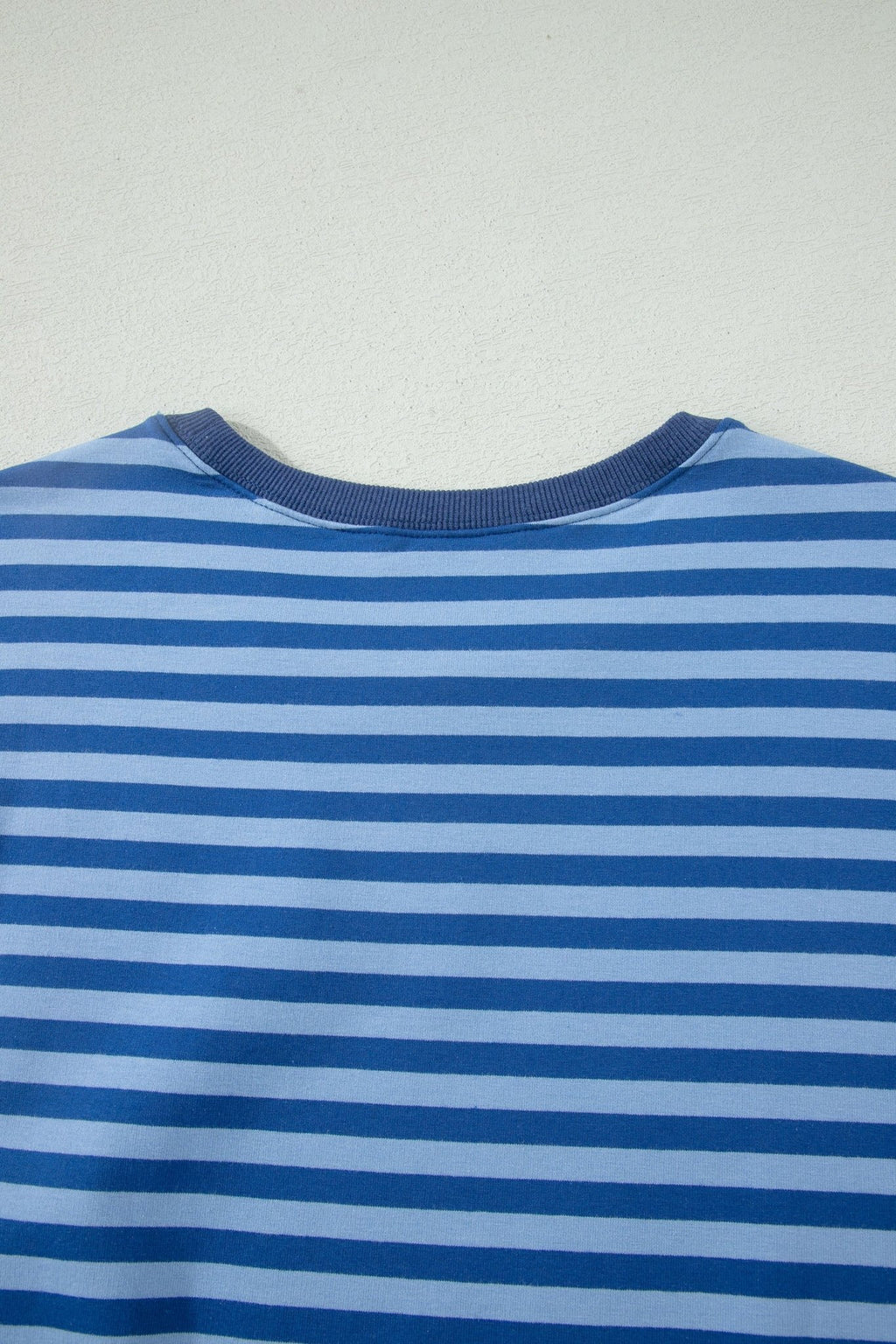 Blue Stripe Striped Ribbed Cotton Two - Piece Short Set with Chest Patch Detail - Crowned Energy CO.