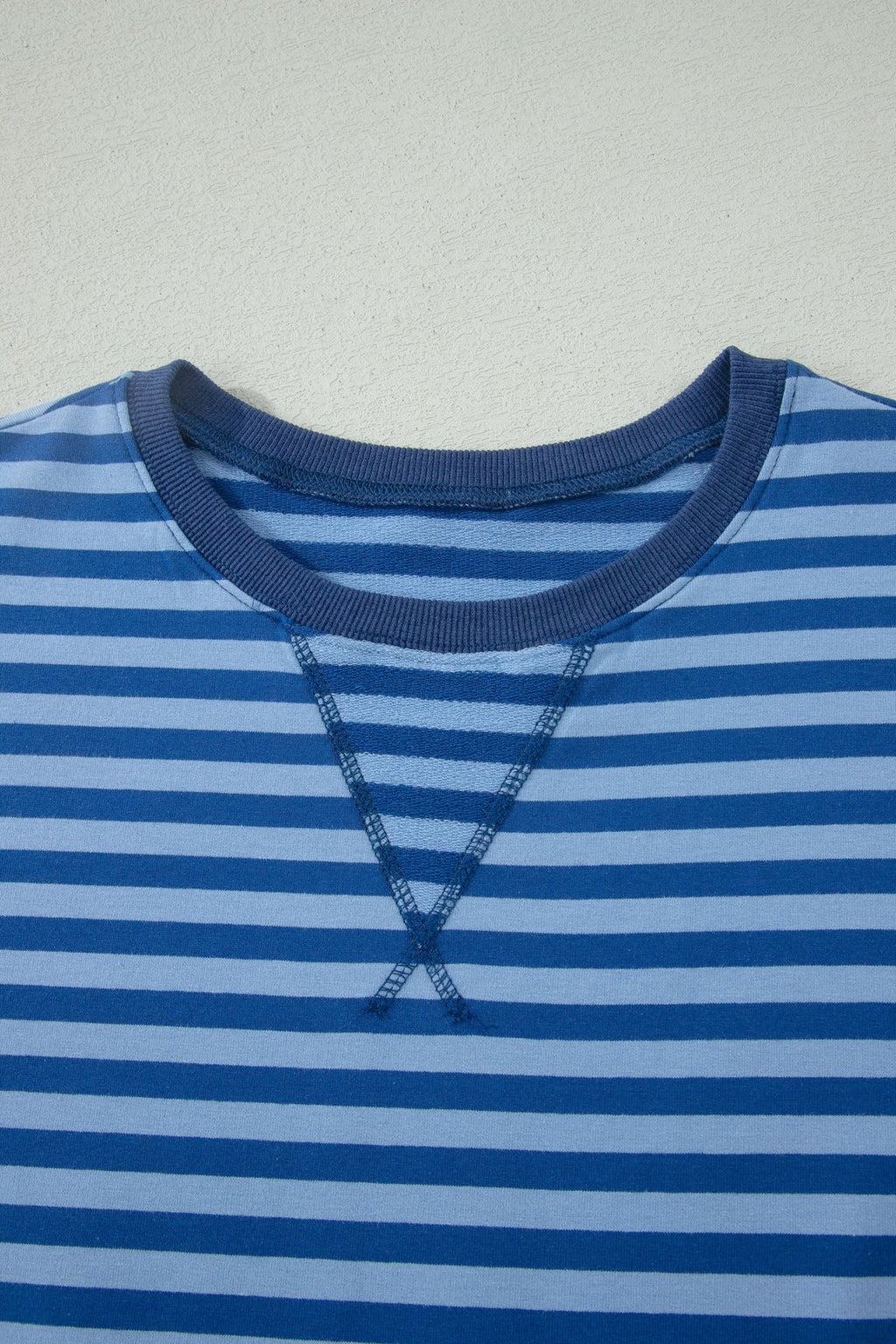 Blue Stripe Striped Ribbed Cotton Two - Piece Short Set with Chest Patch Detail - Crowned Energy CO.