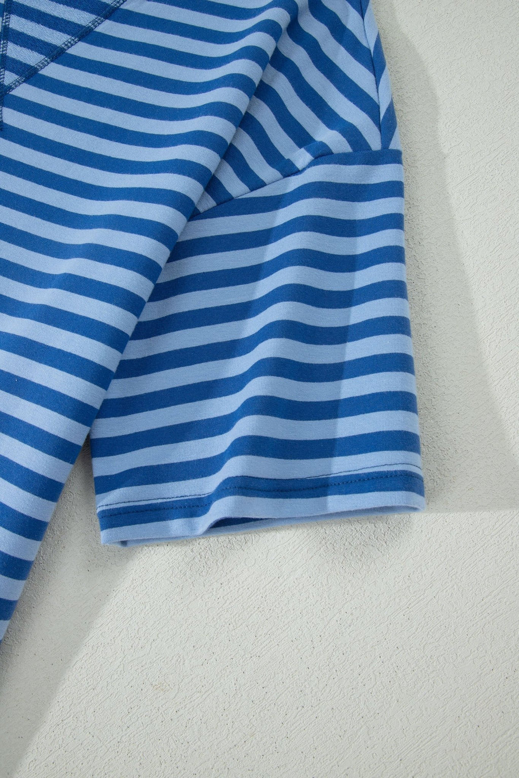 Blue Stripe Striped Ribbed Cotton Two - Piece Short Set with Chest Patch Detail - Crowned Energy CO.