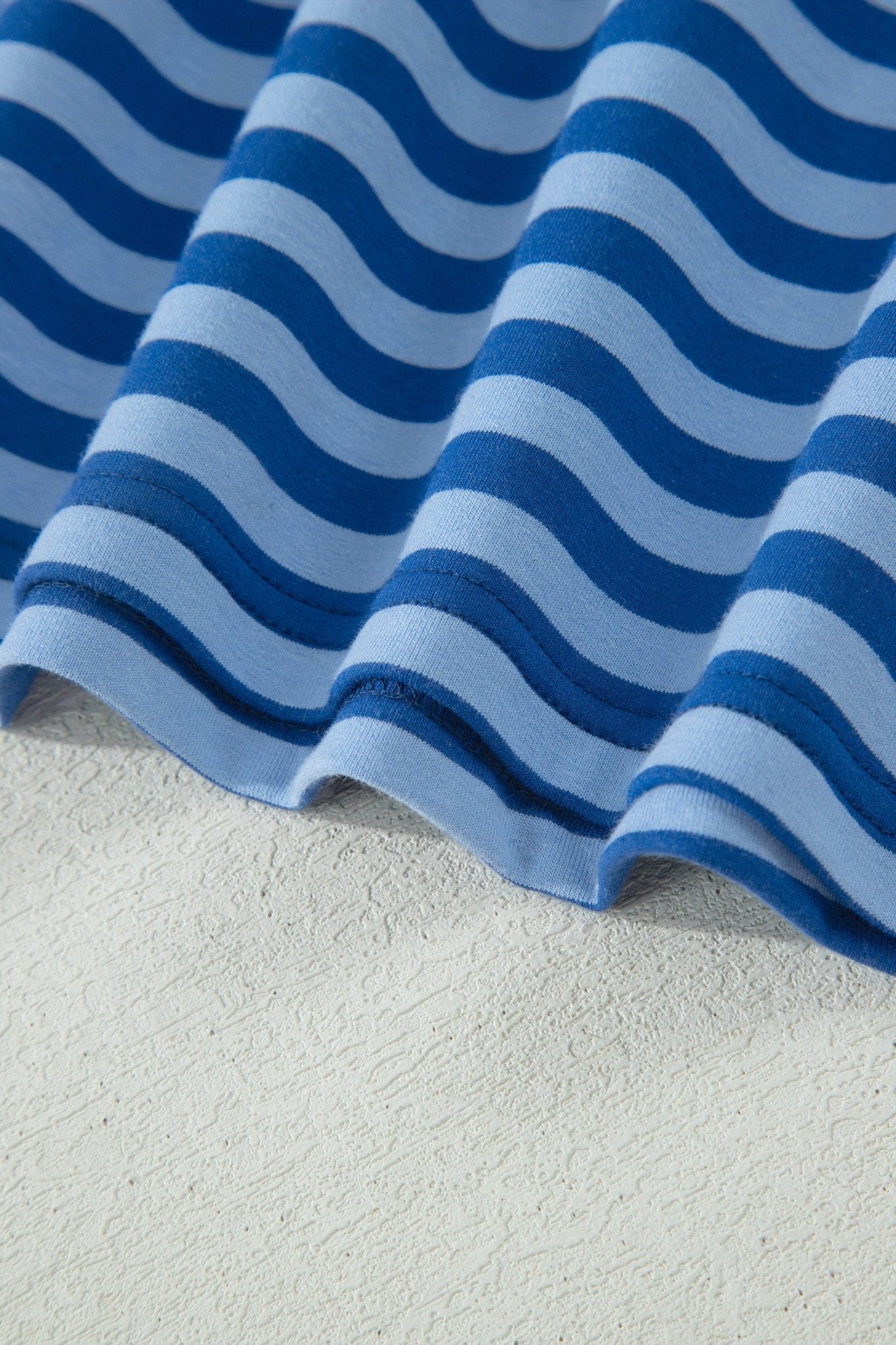 Blue Stripe Striped Ribbed Cotton Two - Piece Short Set with Chest Patch Detail - Crowned Energy CO.