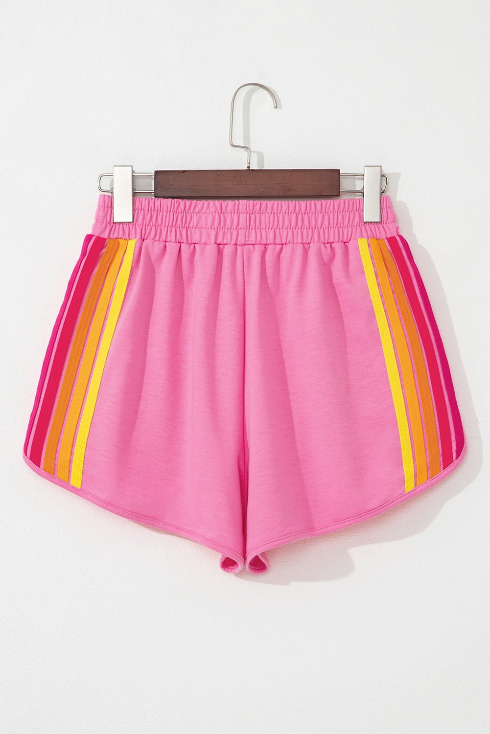 Bonbon Color Block Stripes Elastic High Waist Active Shorts - Crowned Energy CO.