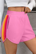 Bonbon Color Block Stripes Elastic High Waist Active Shorts - Crowned Energy CO.