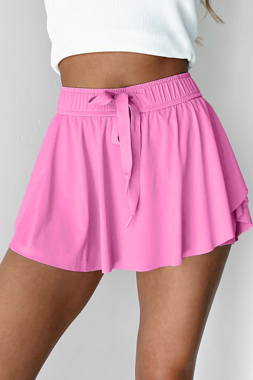 Bonbon Drawstring Elastic Waistband Lined Tennis Skorts - Crowned Energy CO.