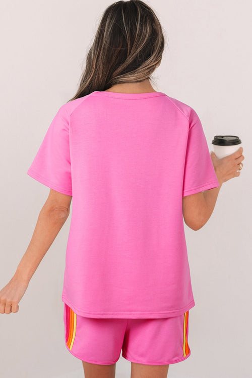 Crowned Energy CO. Bonbon / S / 85%Polyester+10%Cotton+5%Elastane Dear-Lover Dropshipping Tops/Tops & Tees Bonbon Striped Patch Front Casual Tee
