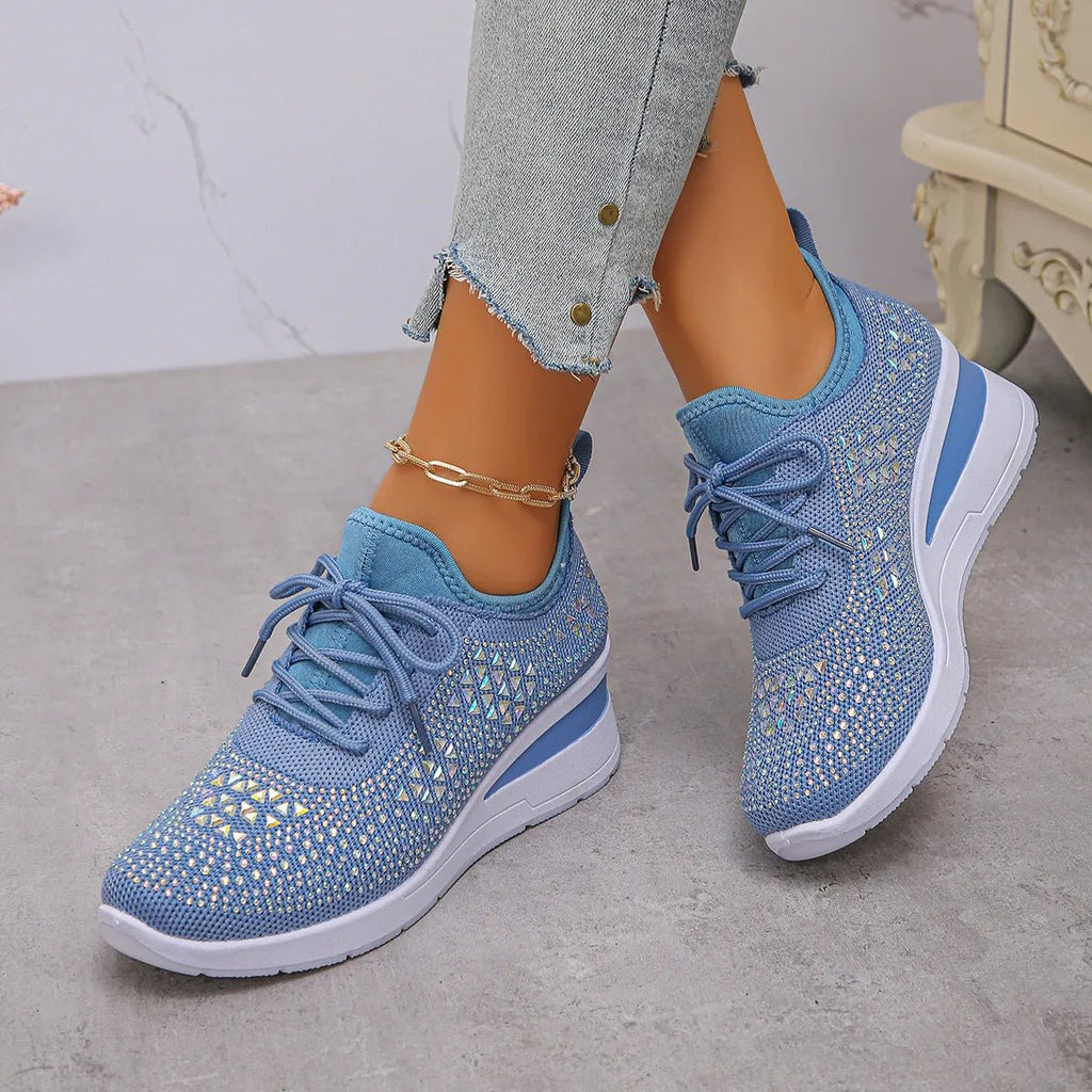 Breathable Mesh Rhinestone Wedge Athletic Sneakers - Crowned Energy CO.
