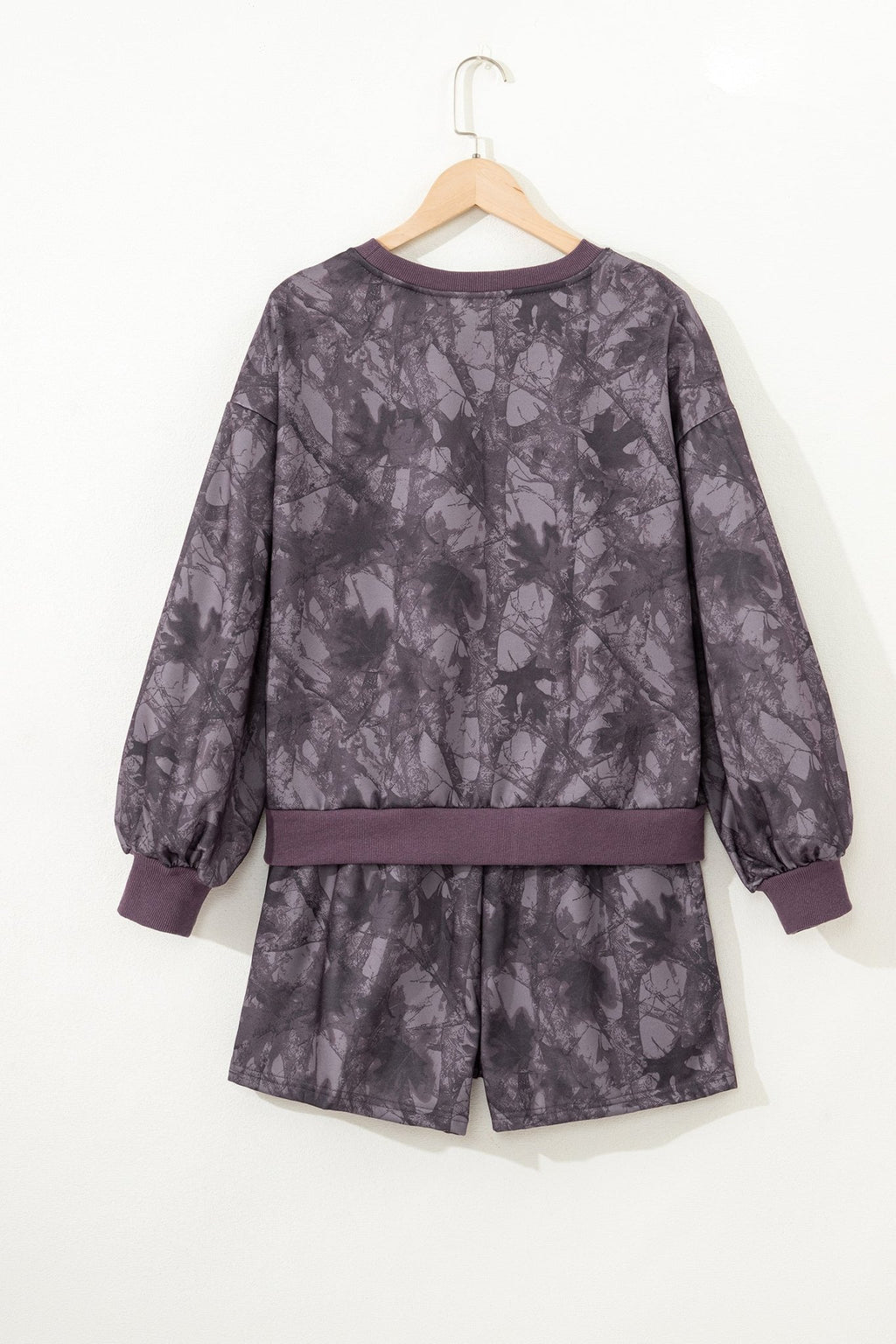 Brown Abstract Woodland Camo Print Baggy Pullover Drawstring Shorts Set - Crowned Energy CO.