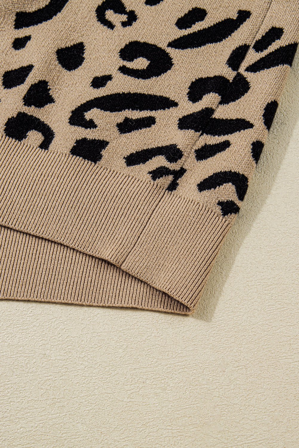 Crowned Energy CO. Brown / 1X / 50%Acrylic+27%Polyester+23%Polyamide Dear-Lover Dropshipping Plus Size/Plus Size Sweaters & Cardigans Brown Leopard Knitted Lacy Trim Cuffed Plus Size Sweater