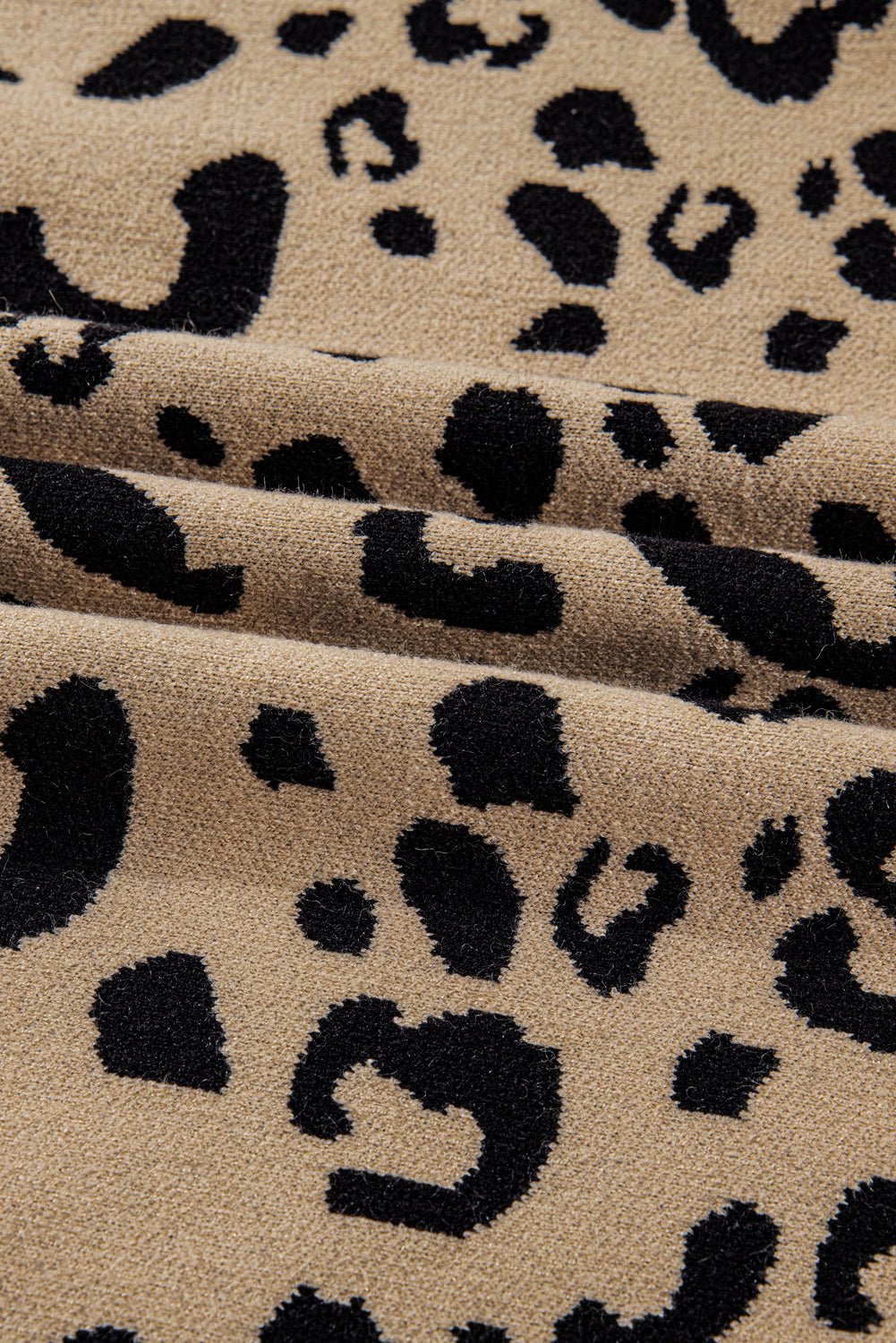 Crowned Energy CO. Brown / 1X / 50%Acrylic+27%Polyester+23%Polyamide Dear-Lover Dropshipping Plus Size/Plus Size Sweaters & Cardigans Brown Leopard Knitted Lacy Trim Cuffed Plus Size Sweater