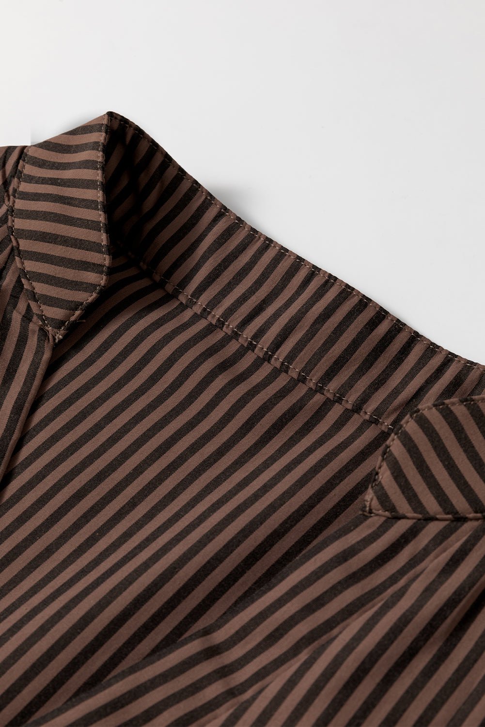 Crowned Energy CO. Brown Stripe / S / 59%Polyester+41%Cotton Dear-Lover Dropshipping Tops/Blouses & Shirts Brown Stripe V Neck Roll Up Sleeve Pocket Patched Classic Shirt