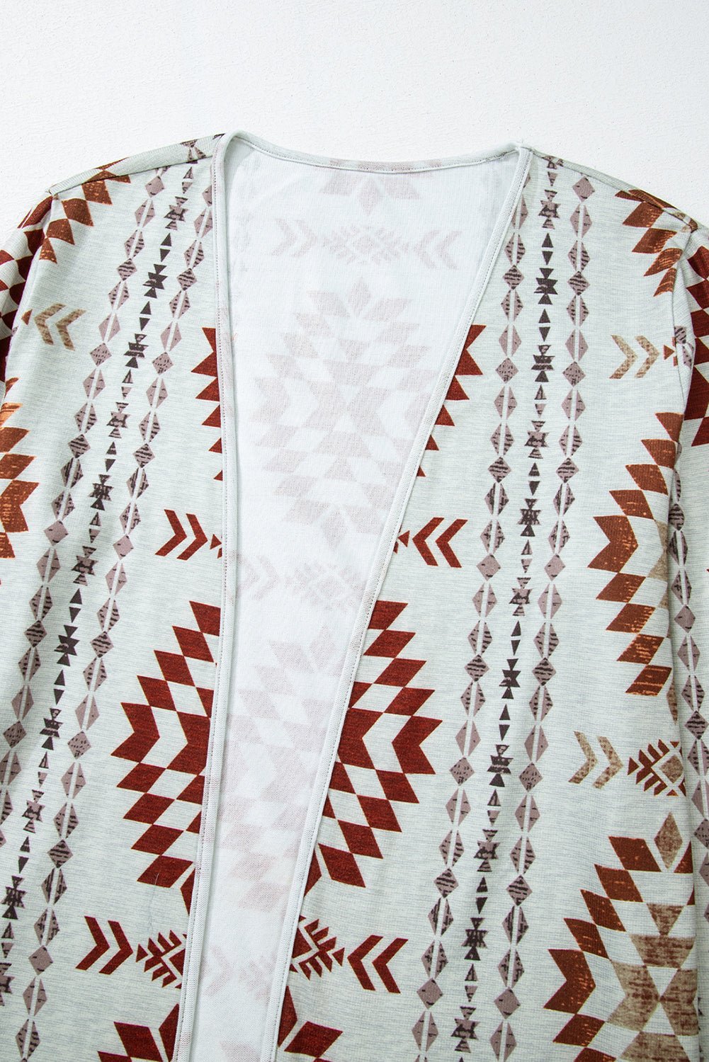 Brown Western Aztec Printed Open Front Long Cardigan - Crowned Energy CO.
