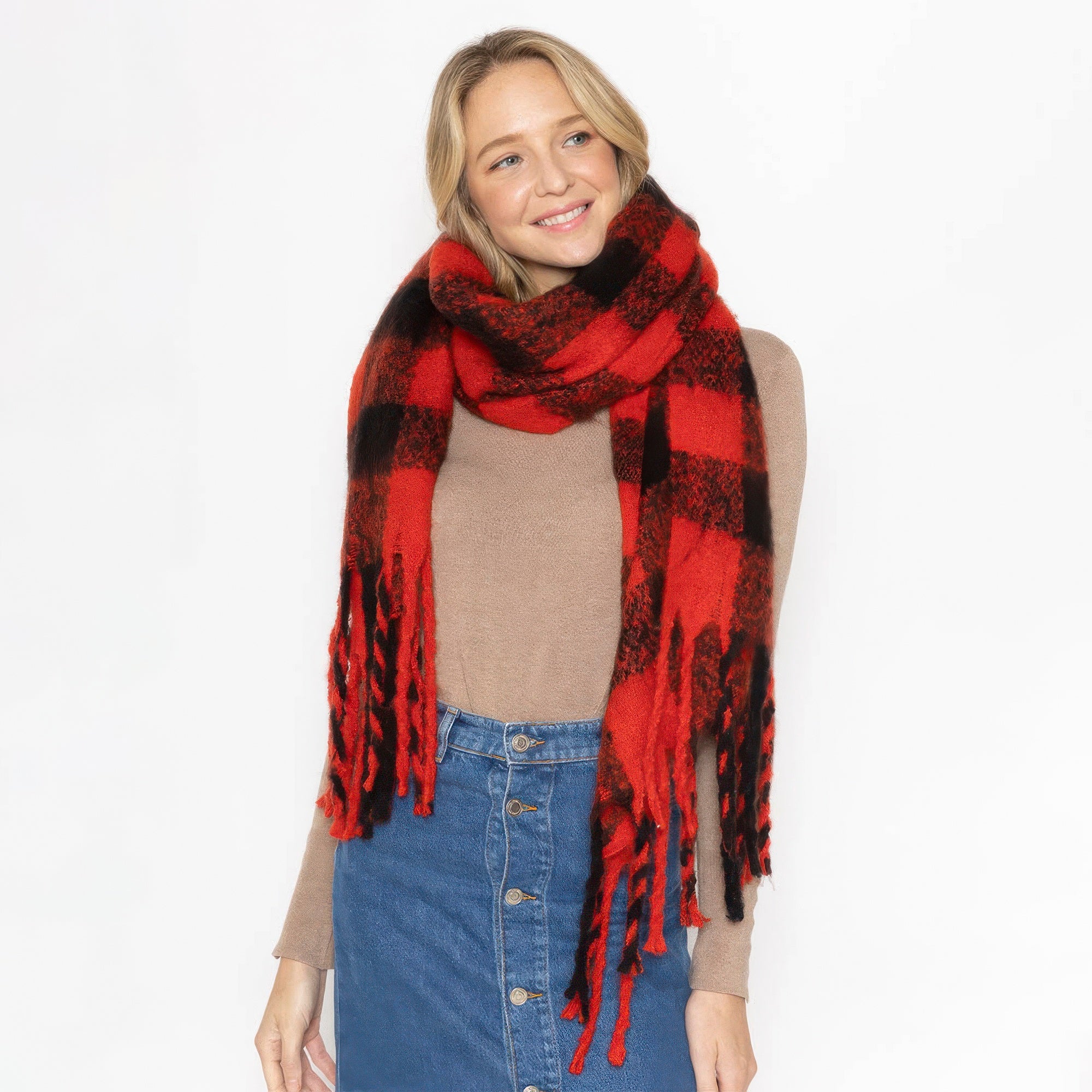 Crowned Energy CO. Red CCWHOLESALECLOTHING Scarf Buffalo Plaid Scarf