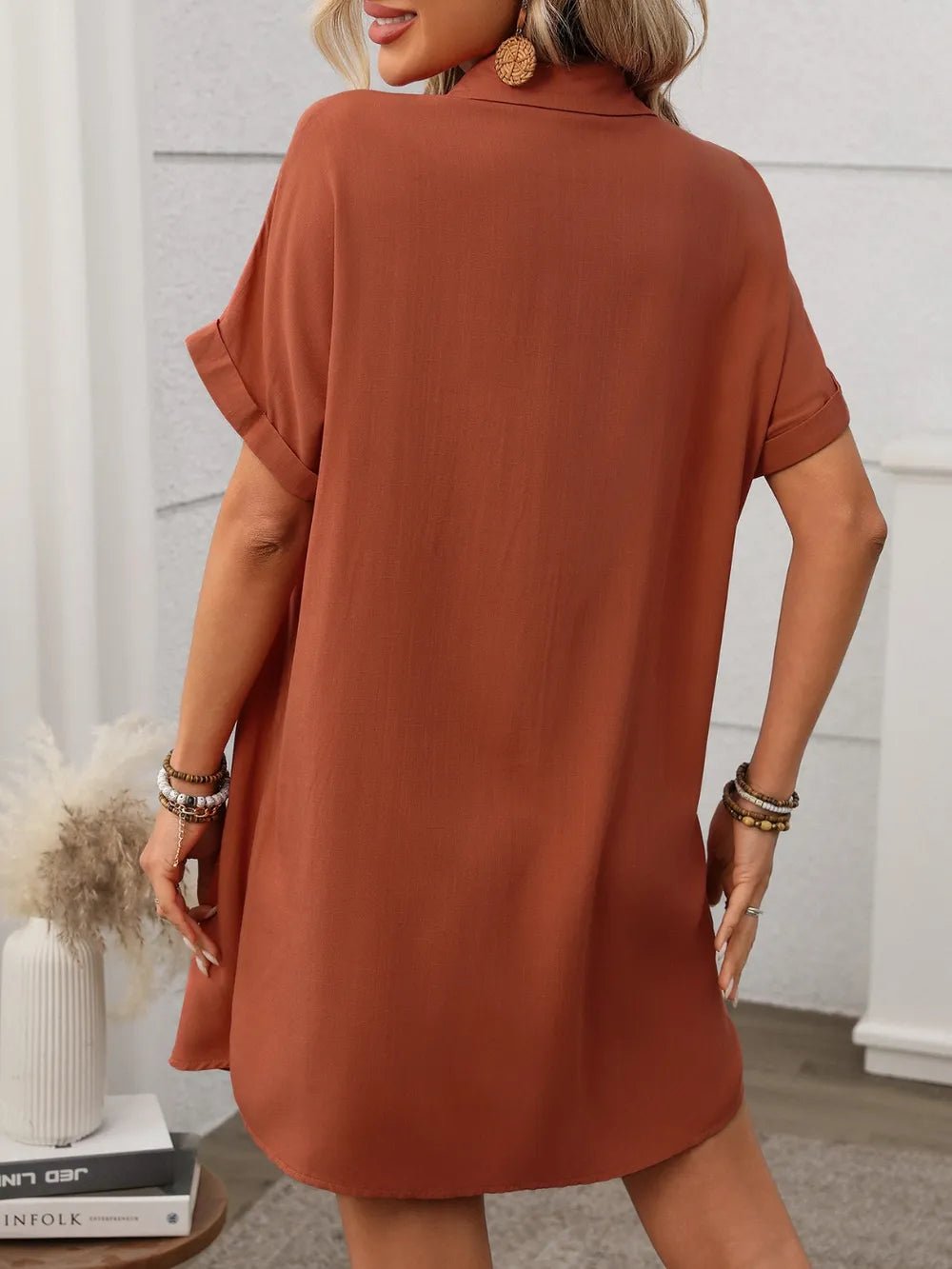 Button Down Short Sleeve Mini Dress - Crowned Energy CO.