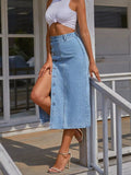 Button - Front Denim Skirt - Crowned Energy CO.