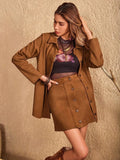 Crowned Energy CO. Caramel / S Trendsi OUTFIT SET Button Up Collared Neck Jacket and Skirt Set