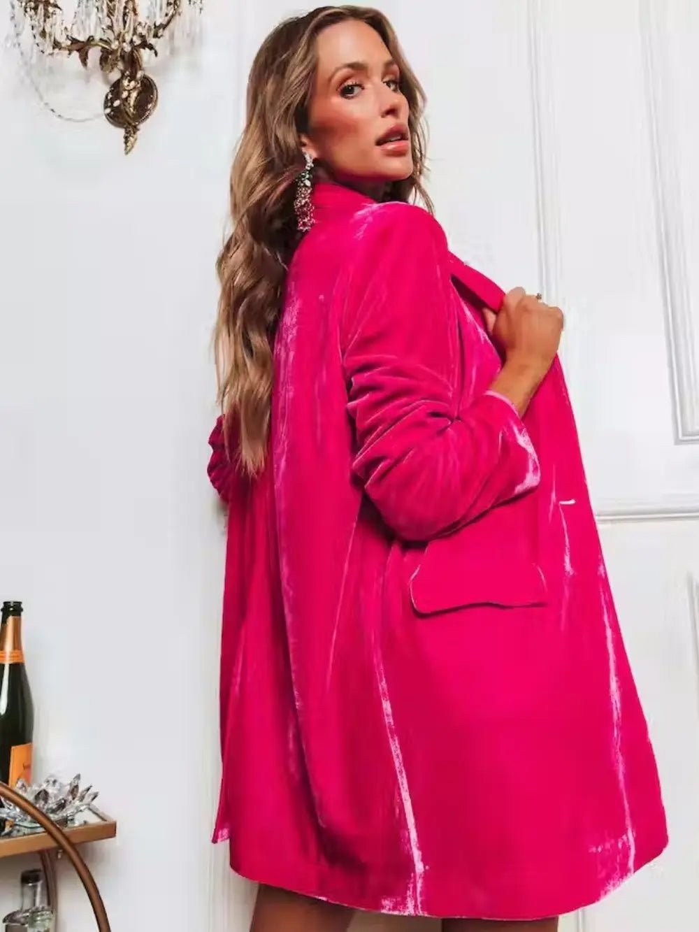 Button Up Long Sleeve Blazer with Pocket - Crowned Energy CO.