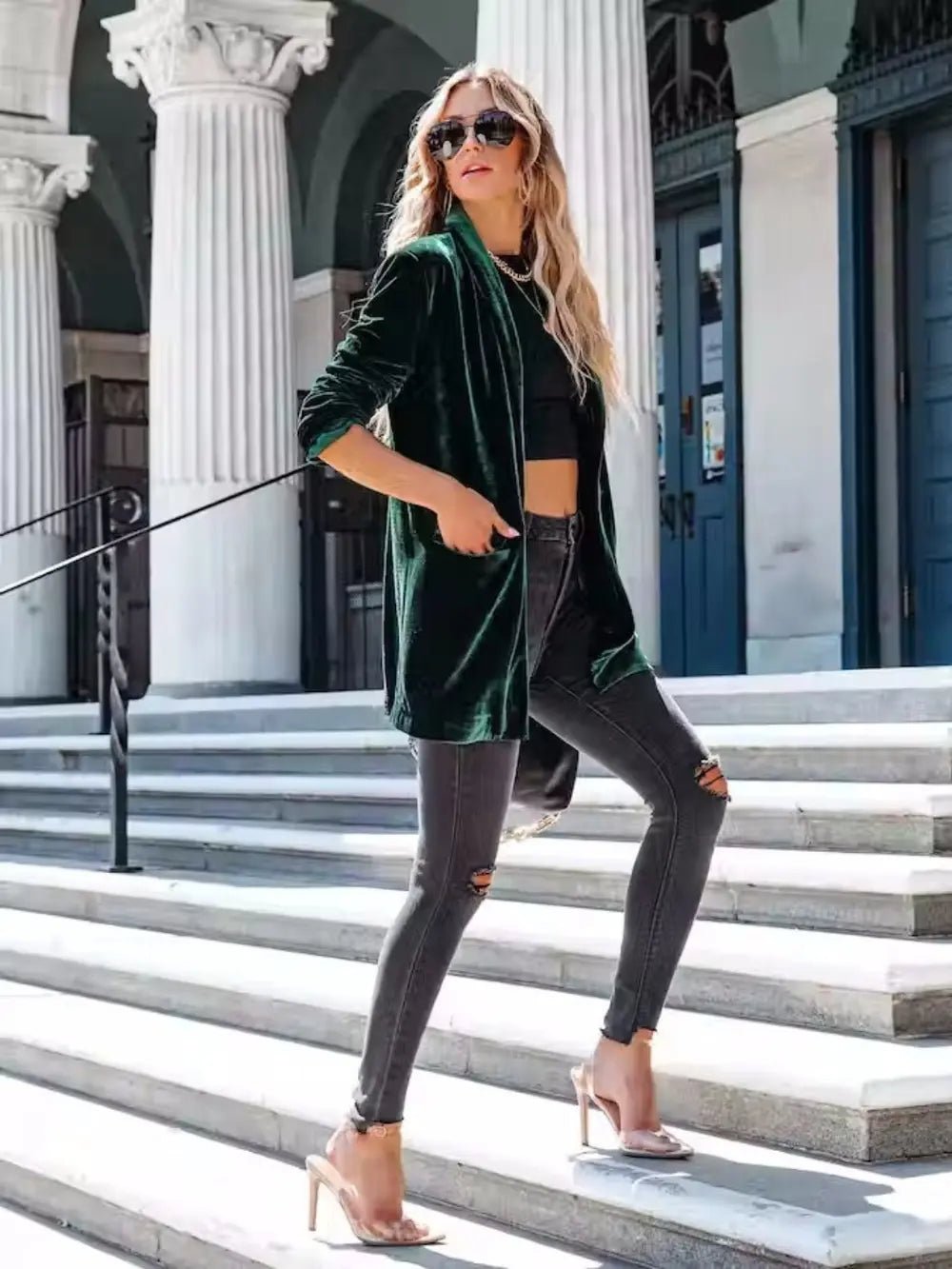 Button Up Long Sleeve Blazer with Pocket - Crowned Energy CO.