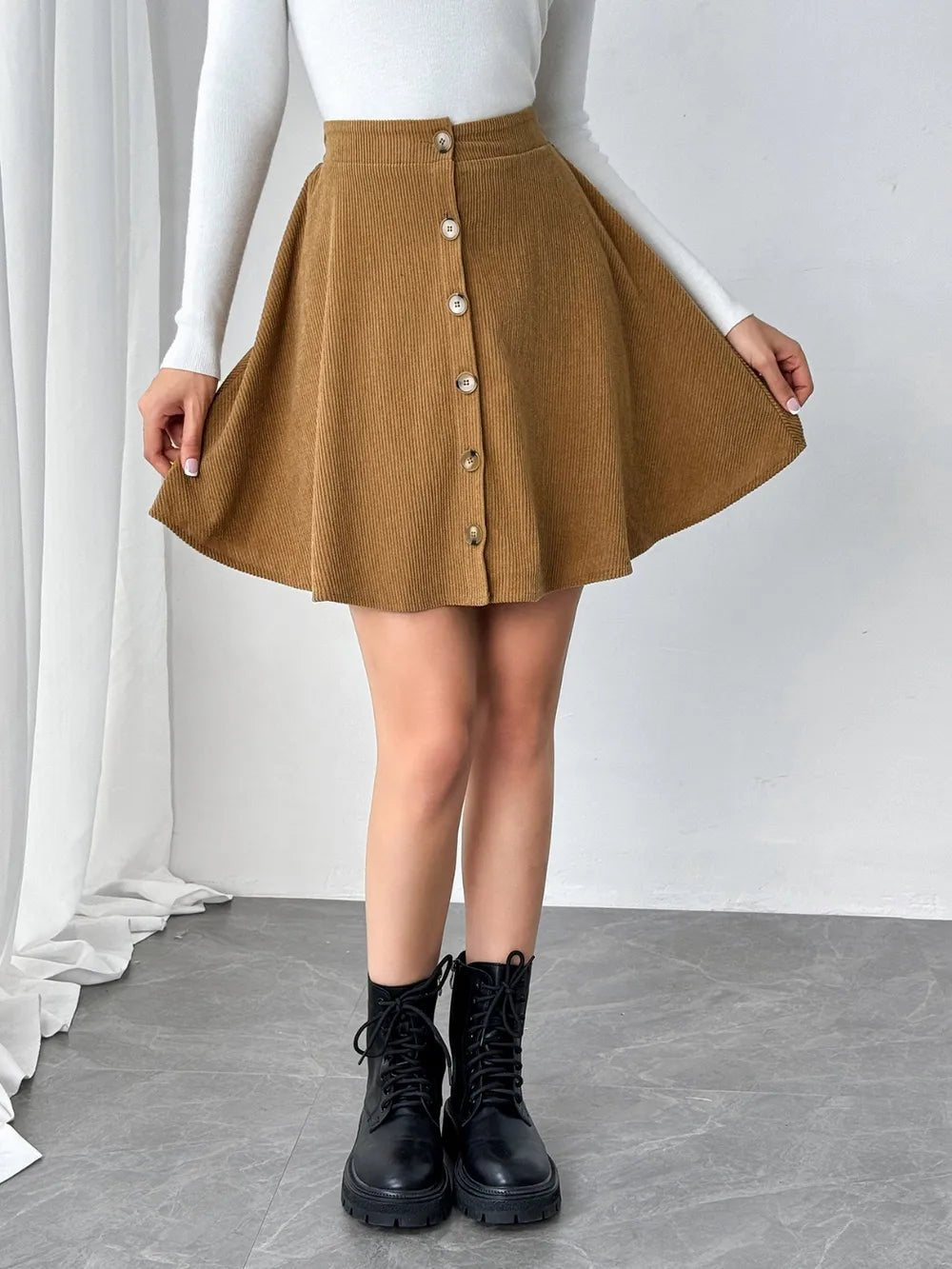 Crowned Energy CO. Caramel / S Trendsi Skirt Buttoned Mini Skirt