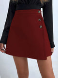 Crowned Energy CO. Burgundy / S Trendsi Skirt Buttoned Mini Skirt