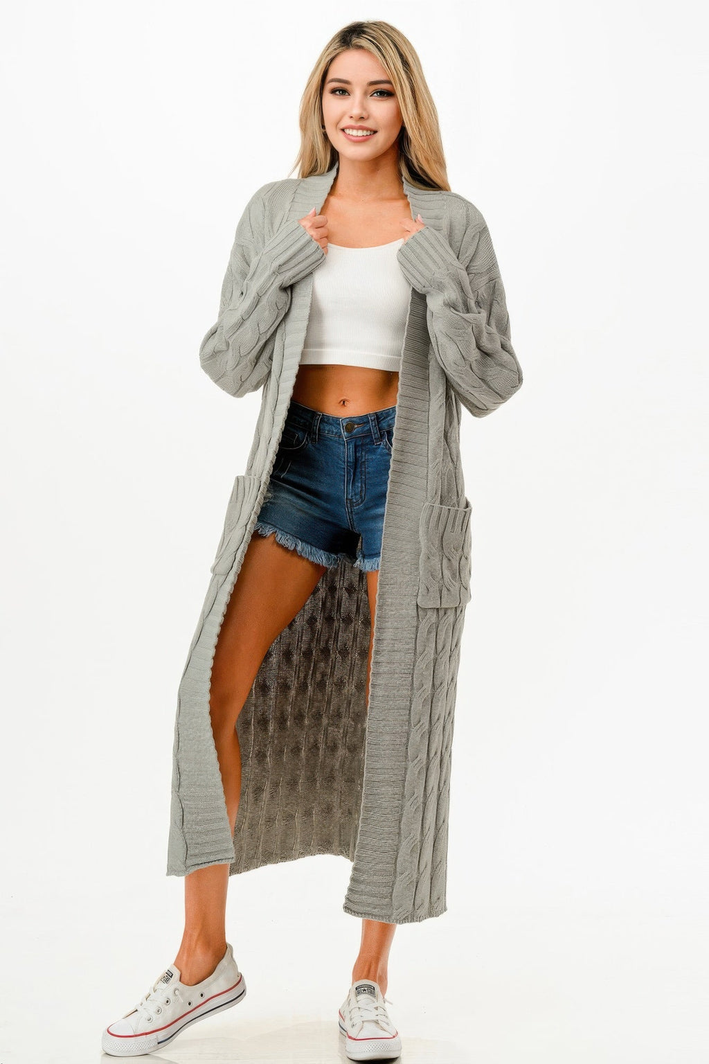 Crowned Energy CO. S CCWHOLESALECLOTHING COAT & JACKETS Cable Sweater Long Cardigan