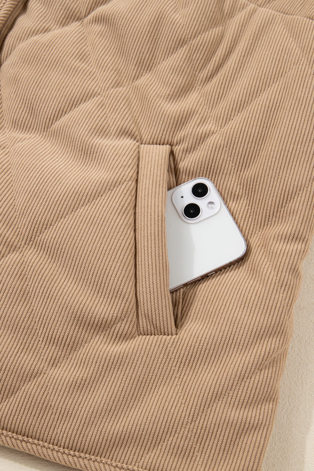 Crowned Energy CO. Camel / 1X / 100%Polyester Dear-Lover Dropshipping Plus Size/Plus Size Outerwear Camel Plus Size Quilted Cord Snap Button Vest Jacket