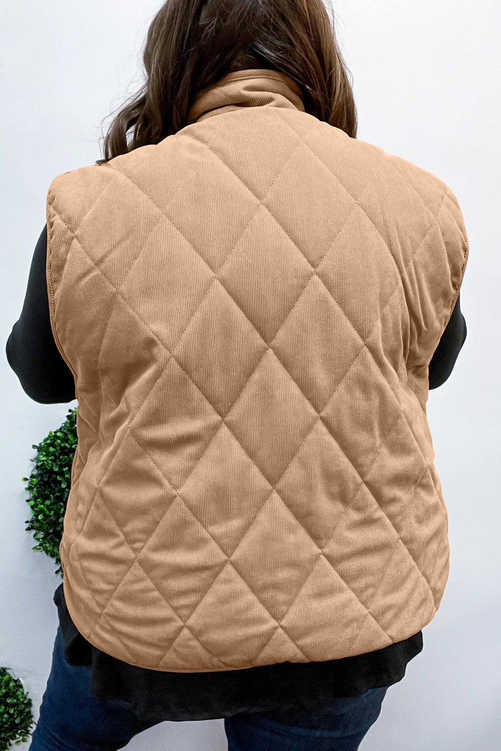 Crowned Energy CO. Camel / 1X / 100%Polyester Dear-Lover Dropshipping Plus Size/Plus Size Outerwear Camel Plus Size Quilted Cord Snap Button Vest Jacket