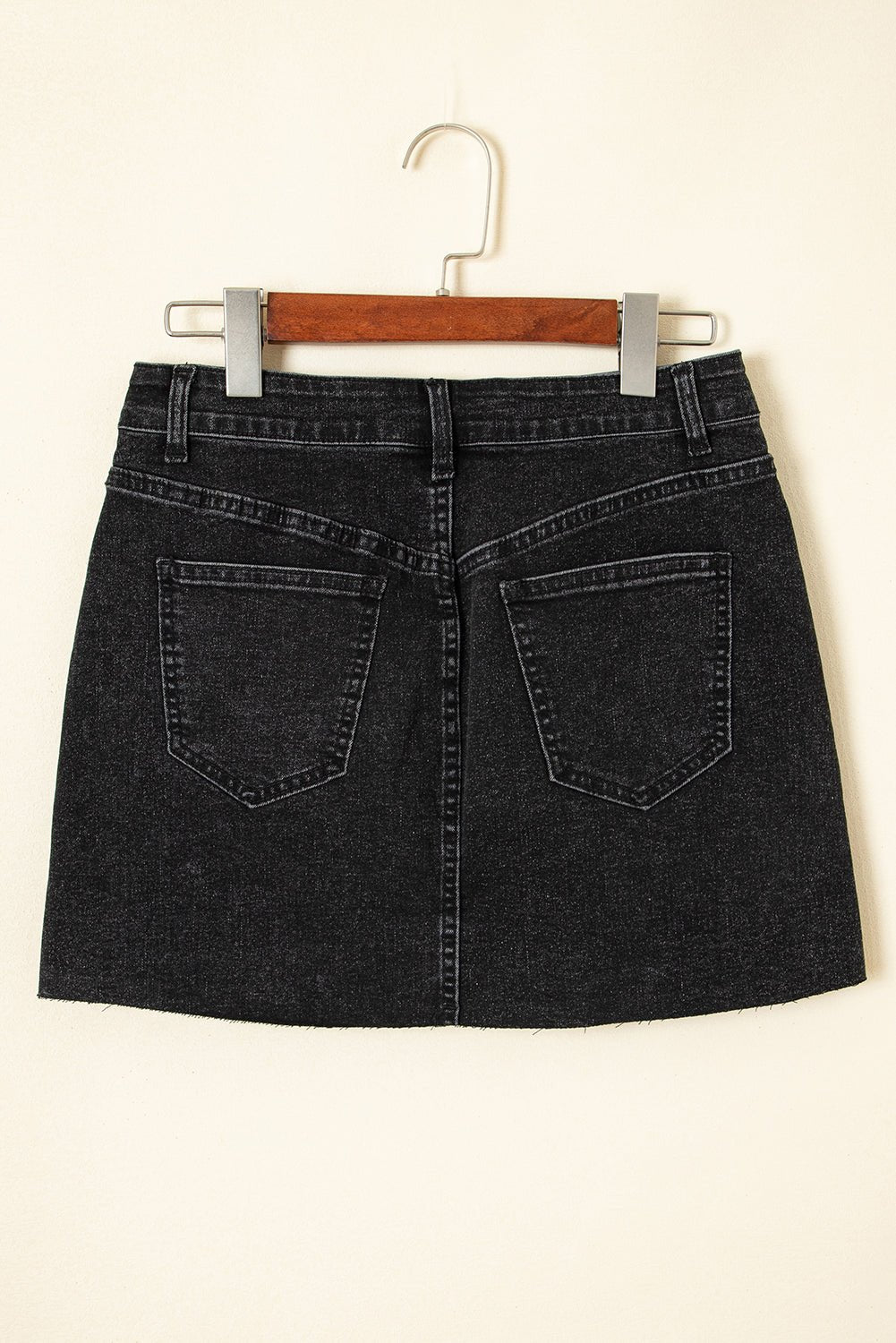 Carbon Grey Mineral Wash Ripped Raw Hem Denim Mini Skirt - Crowned Energy CO.