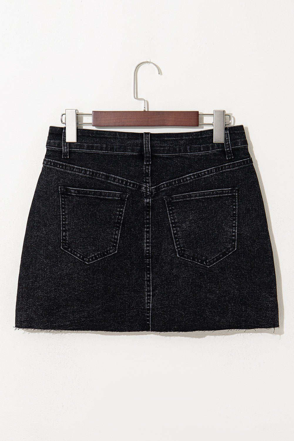 Carbon Grey Mineral Wash Ripped Raw Hem Denim Mini Skirt - Crowned Energy CO.