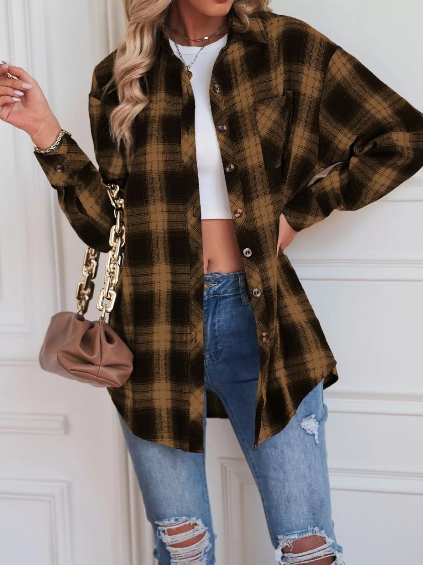 Casual Plaid Button Up Shirt - Crowned Energy CO.