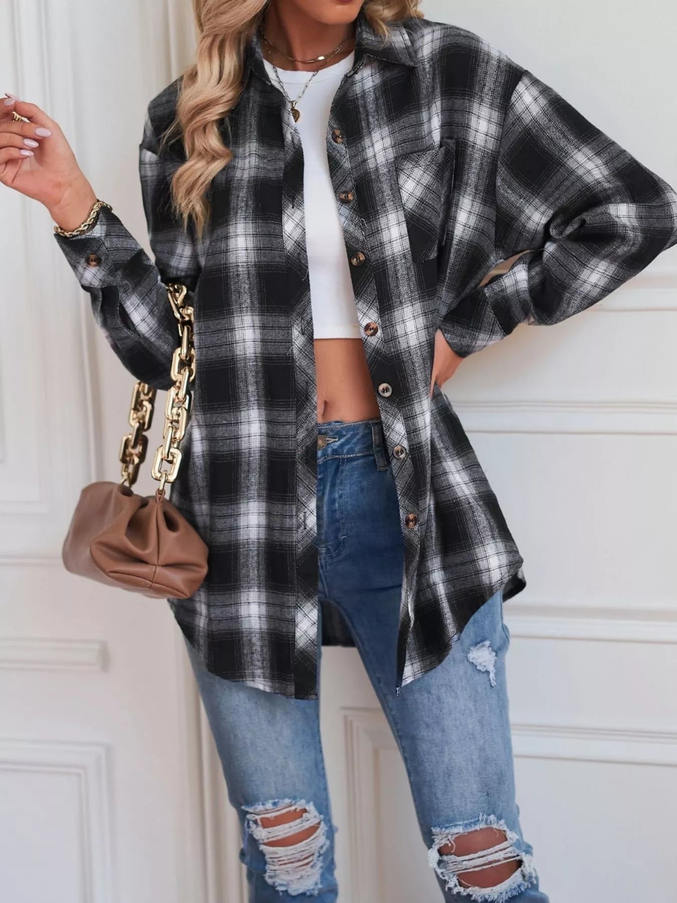 Casual Plaid Button Up Shirt - Crowned Energy CO.