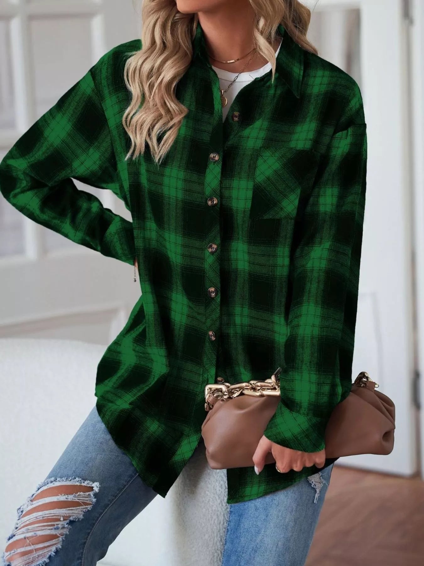 Casual Plaid Button Up Shirt - Crowned Energy CO.