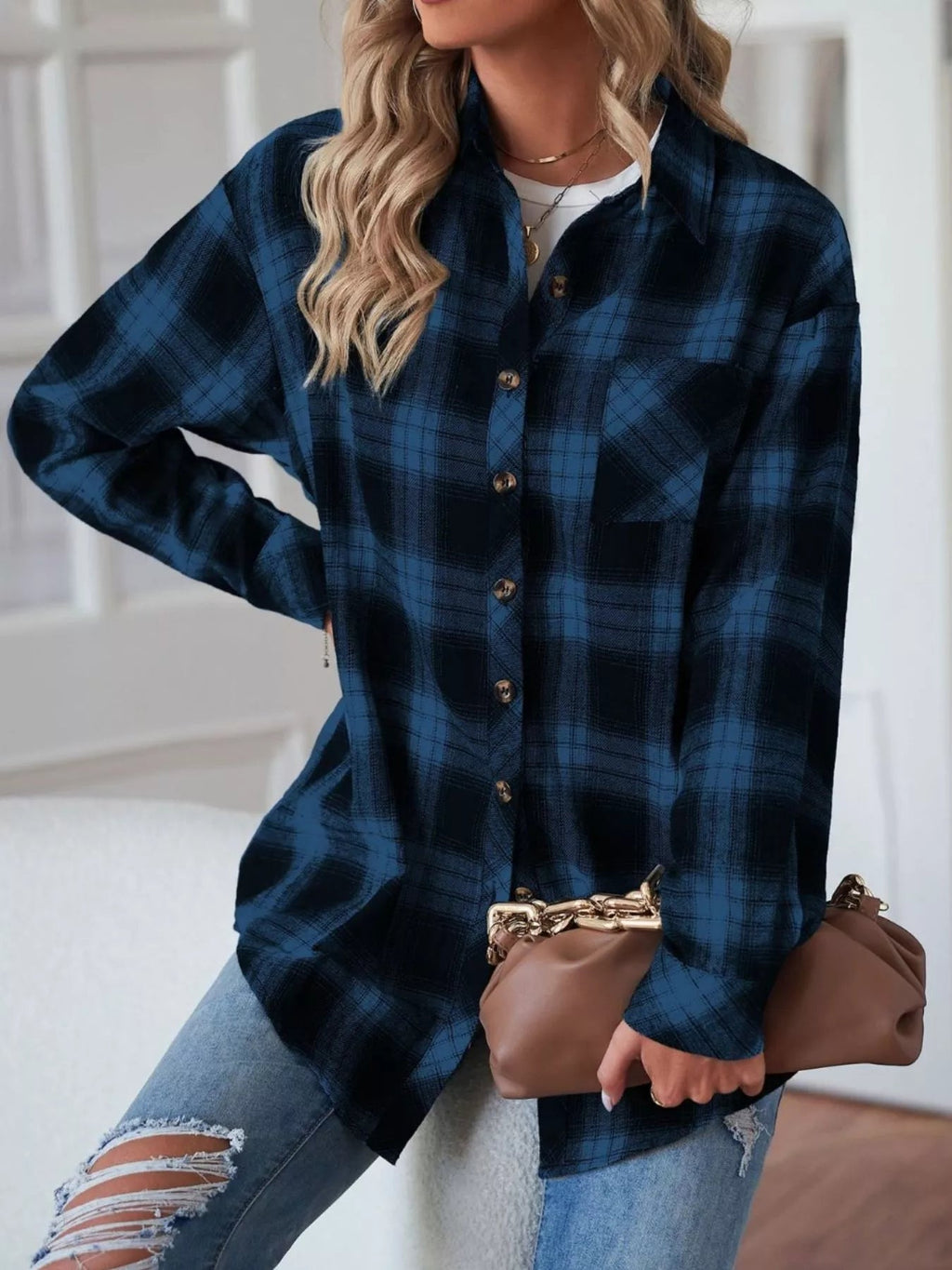 Casual Plaid Button Up Shirt - Crowned Energy CO.