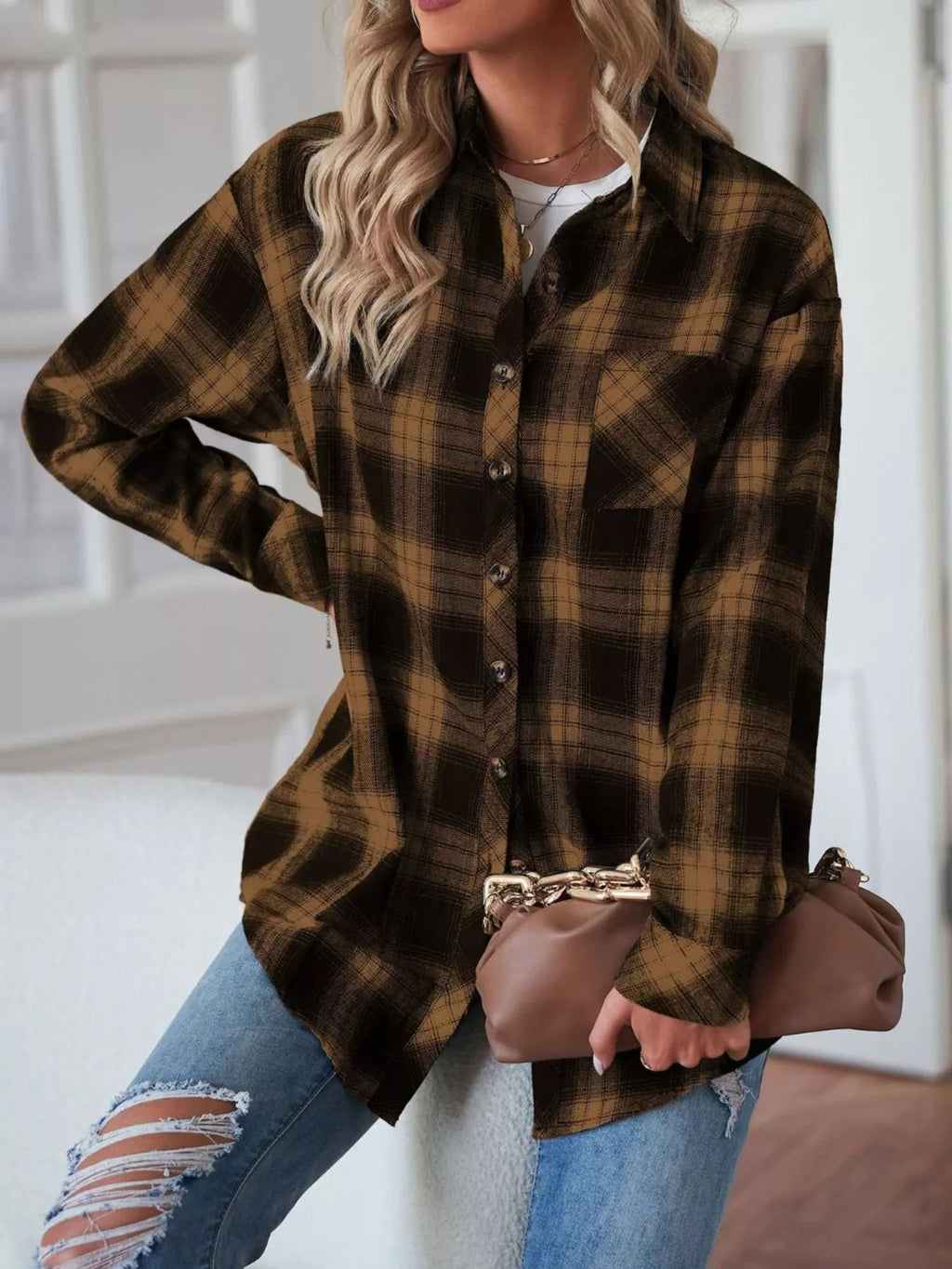 Casual Plaid Button Up Shirt - Crowned Energy CO.