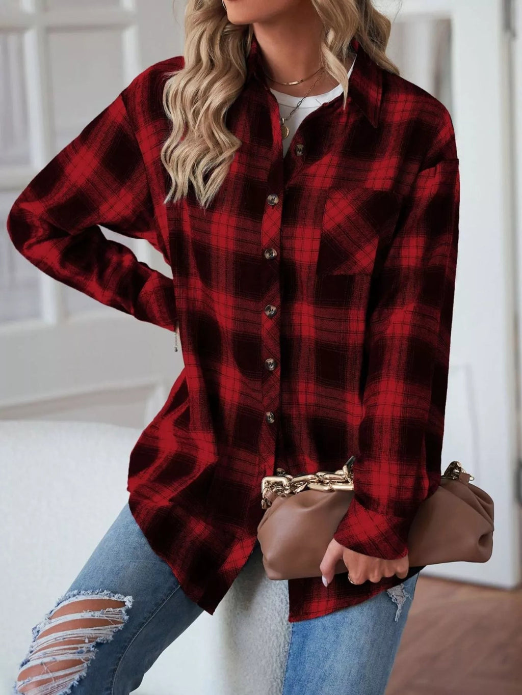 Casual Plaid Button Up Shirt - Crowned Energy CO.
