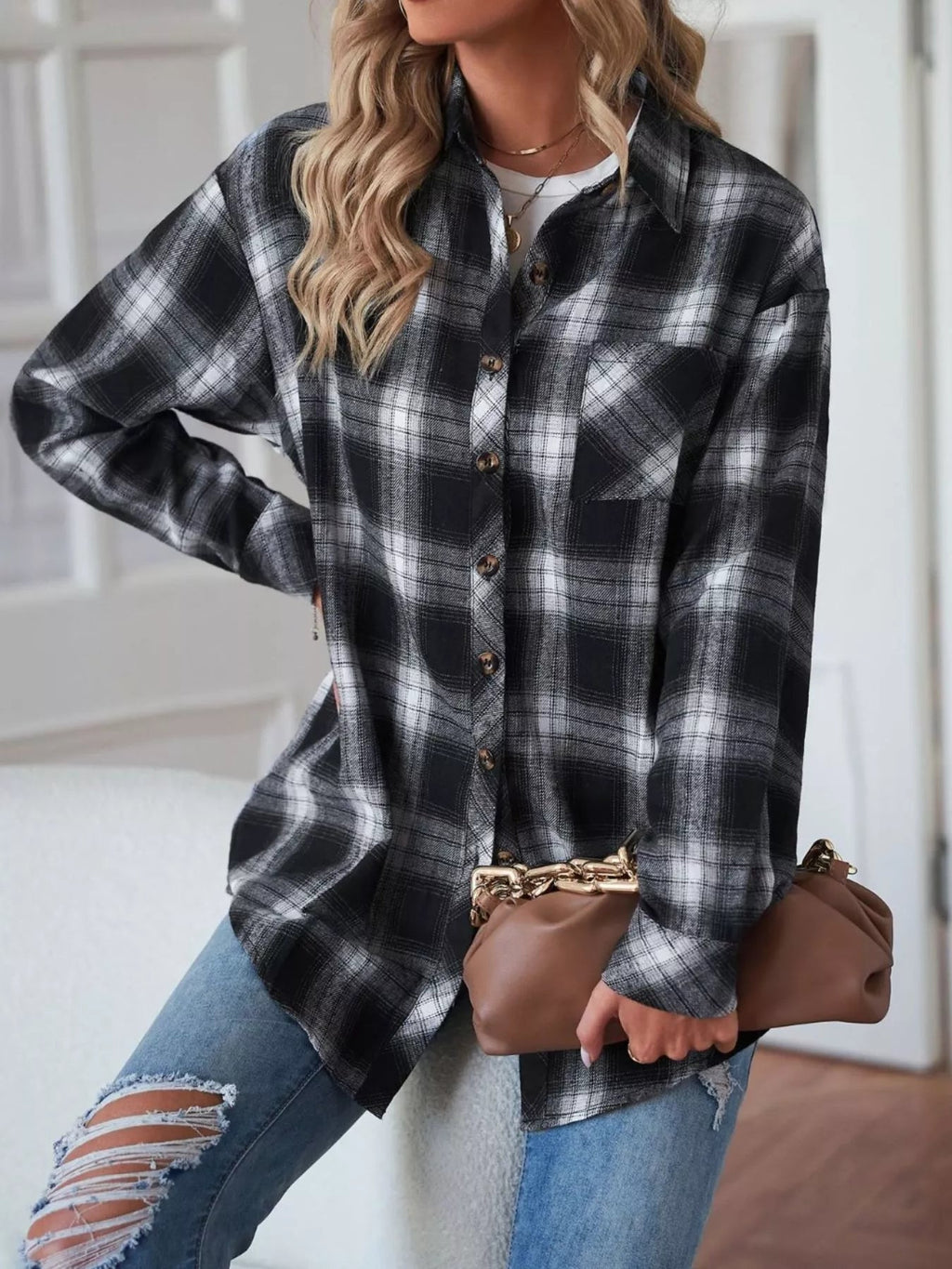 Casual Plaid Button Up Shirt - Crowned Energy CO.