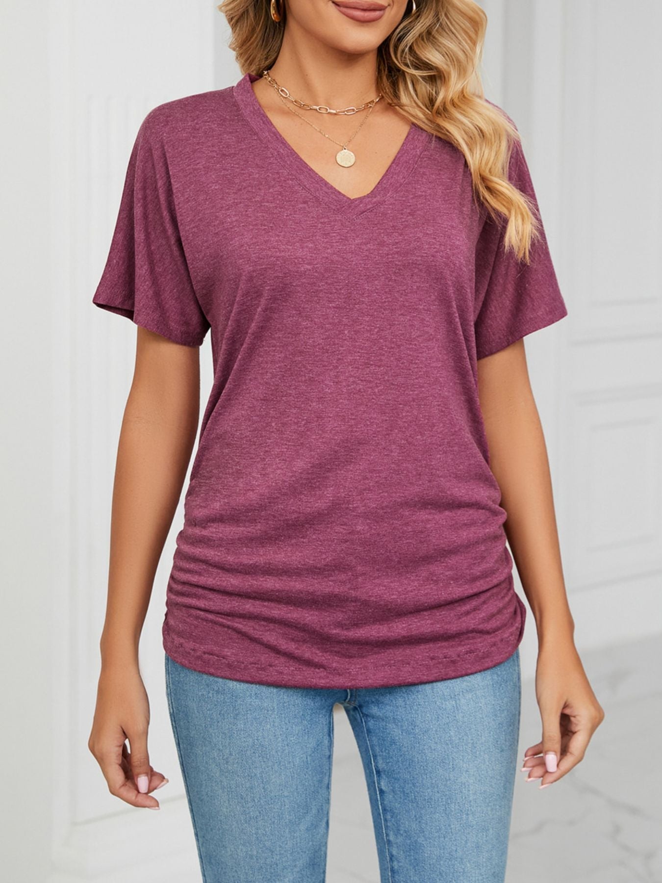 Casual V - Neck Short Sleeve T-Shirt - Crowned Energy CO.