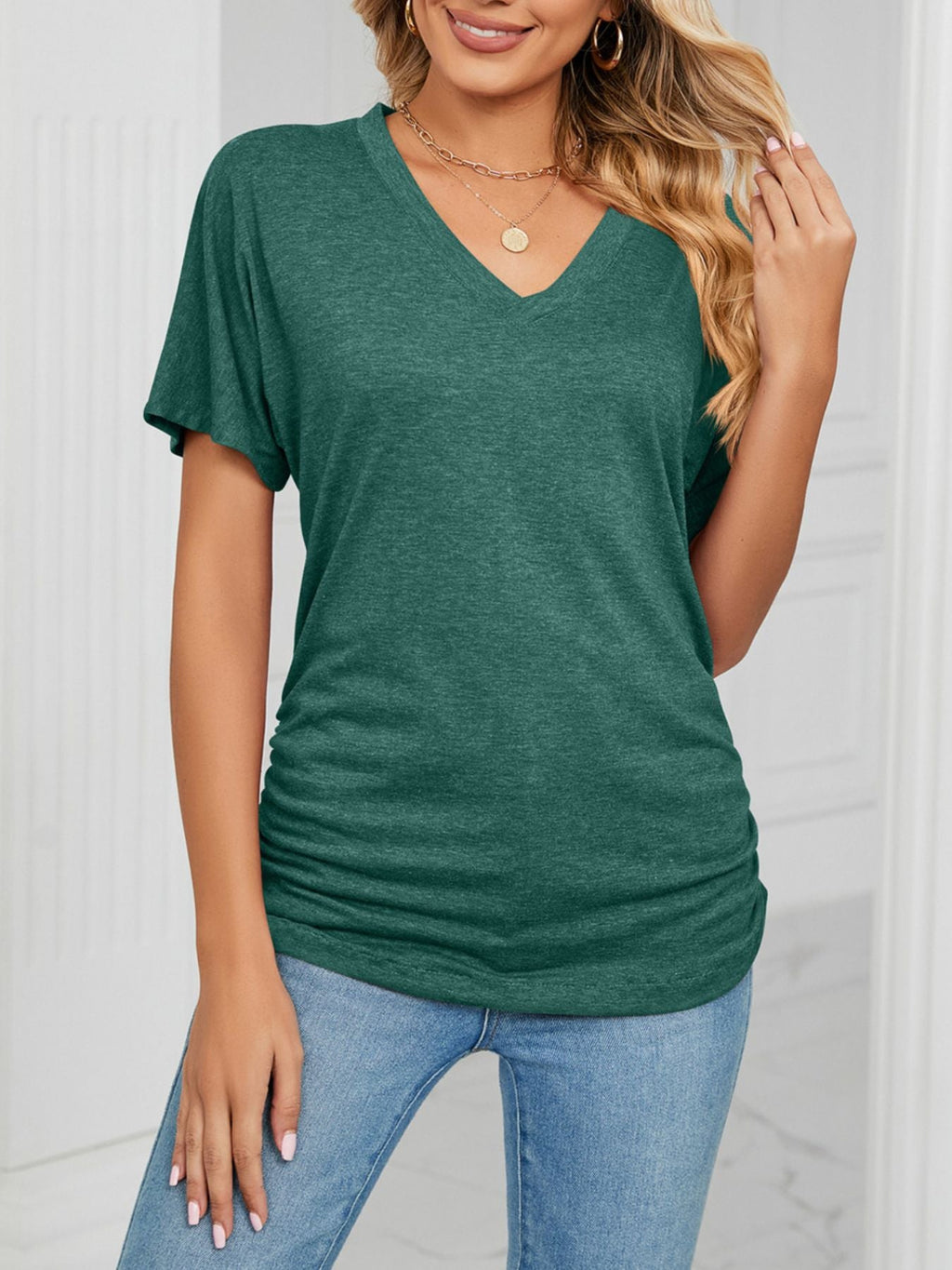 Casual V - Neck Short Sleeve T-Shirt - Crowned Energy CO.