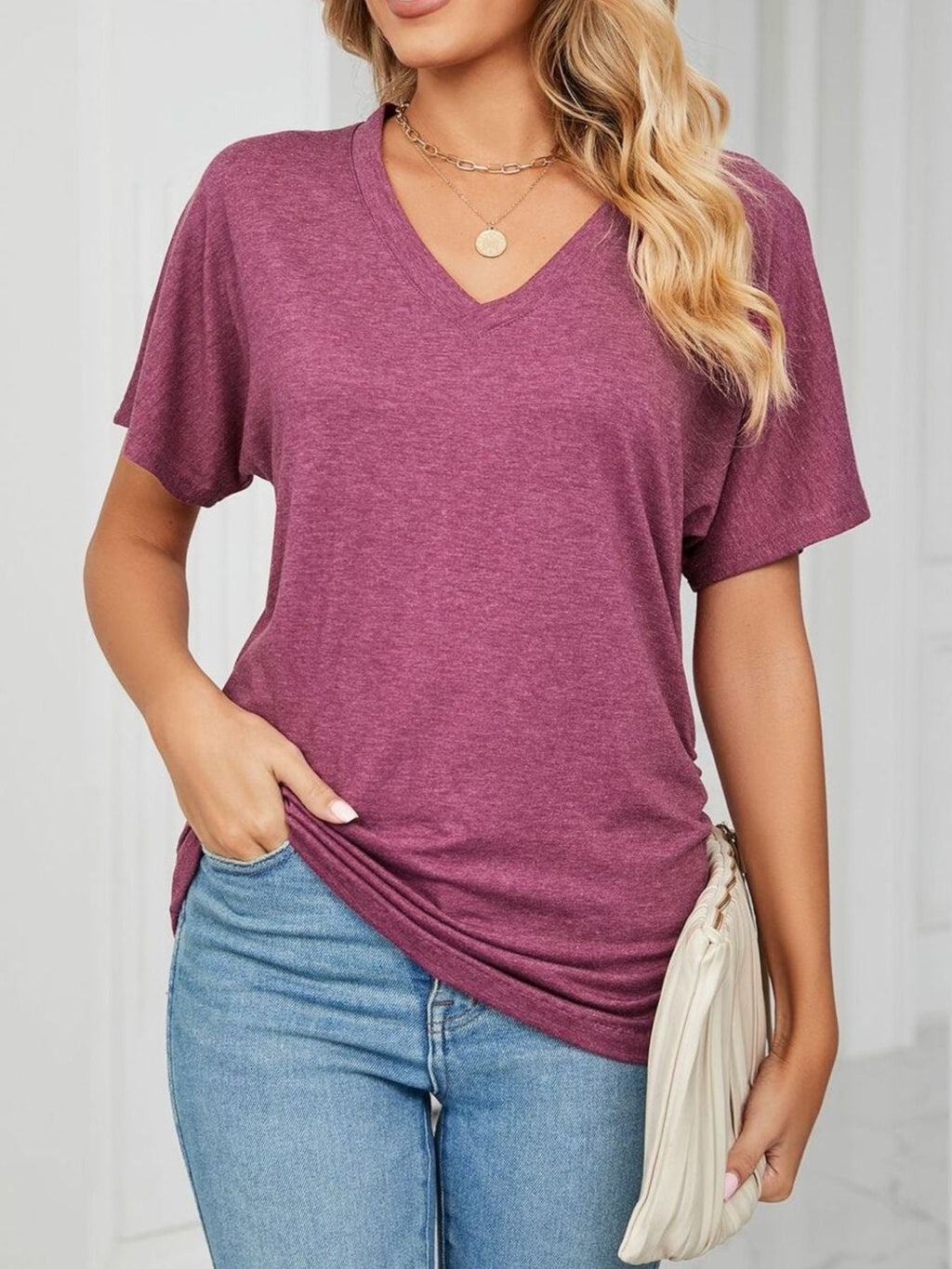 Casual V - Neck Short Sleeve T-Shirt - Crowned Energy CO.