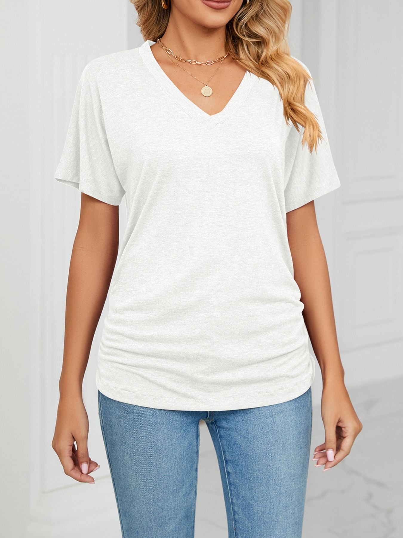 Casual V - Neck Short Sleeve T-Shirt - Crowned Energy CO.