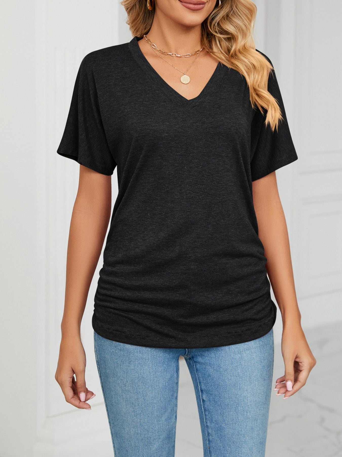 Casual V - Neck Short Sleeve T-Shirt - Crowned Energy CO.