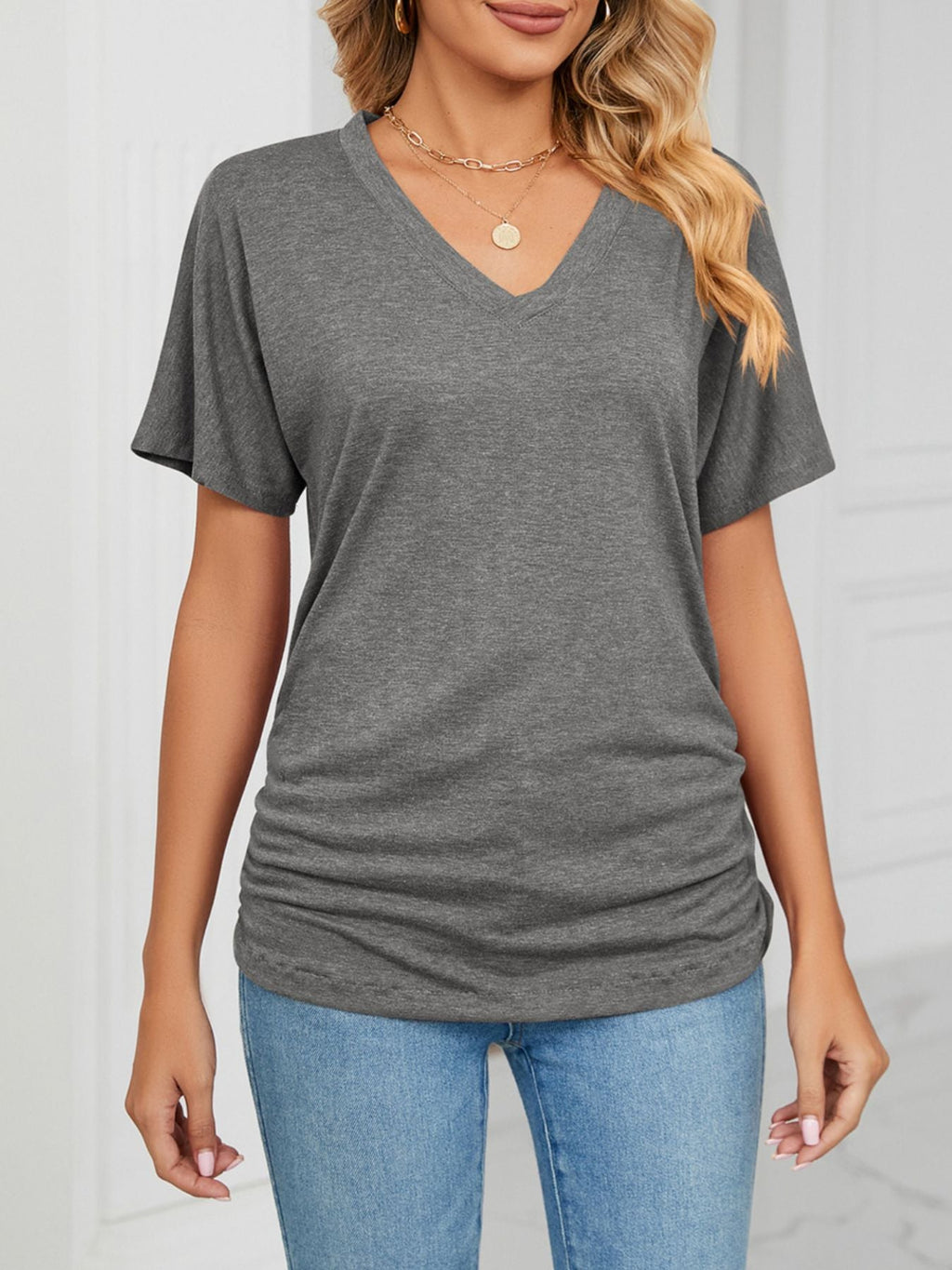 Casual V - Neck Short Sleeve T-Shirt - Crowned Energy CO.