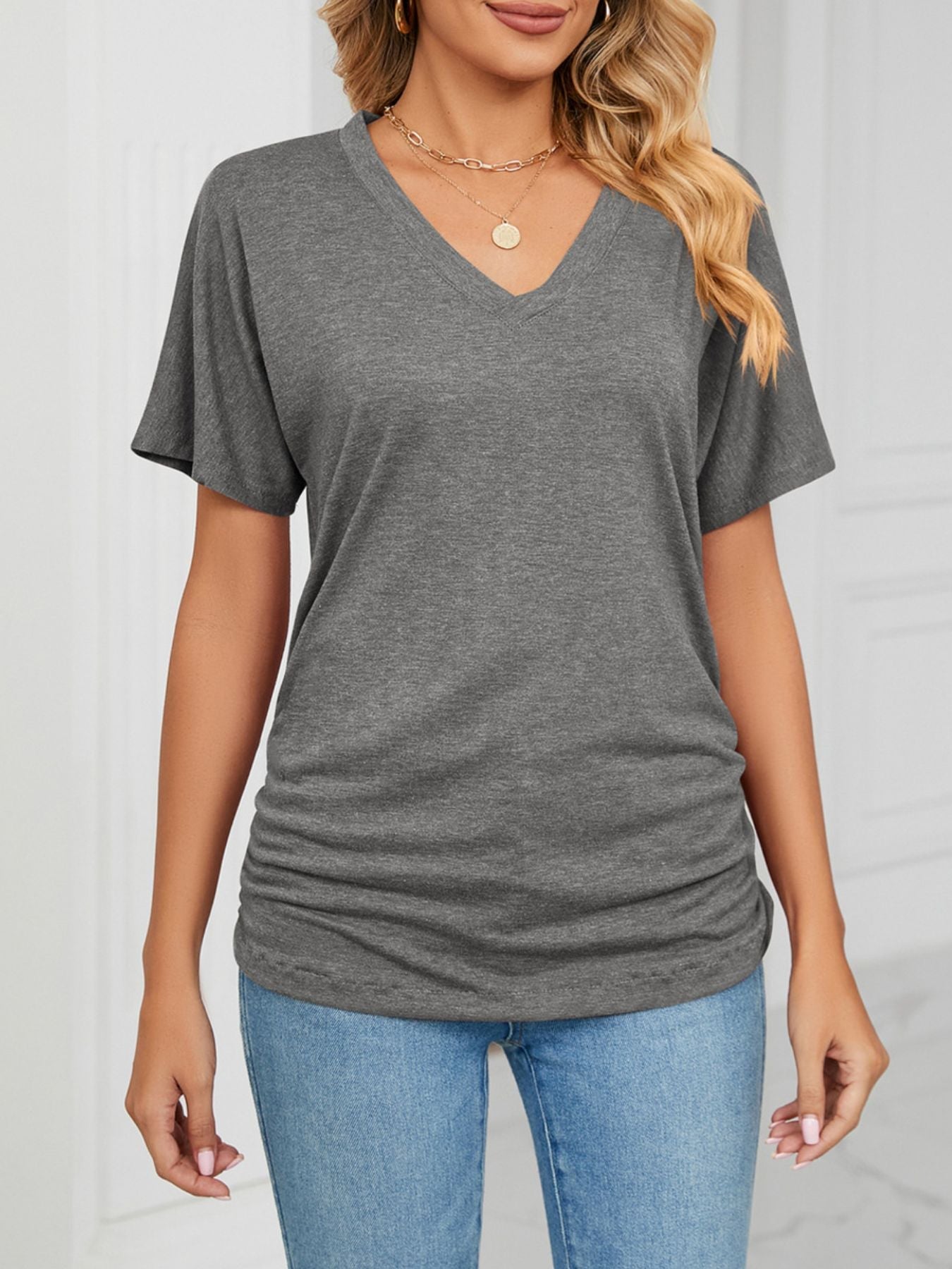 Casual V - Neck Short Sleeve T-Shirt - Crowned Energy CO.