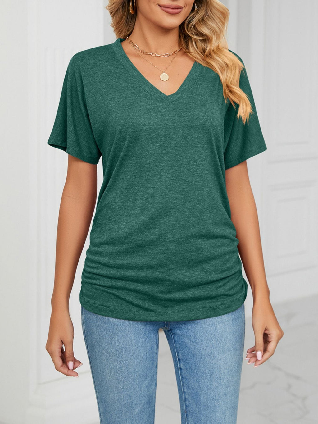 Casual V - Neck Short Sleeve T-Shirt - Crowned Energy CO.