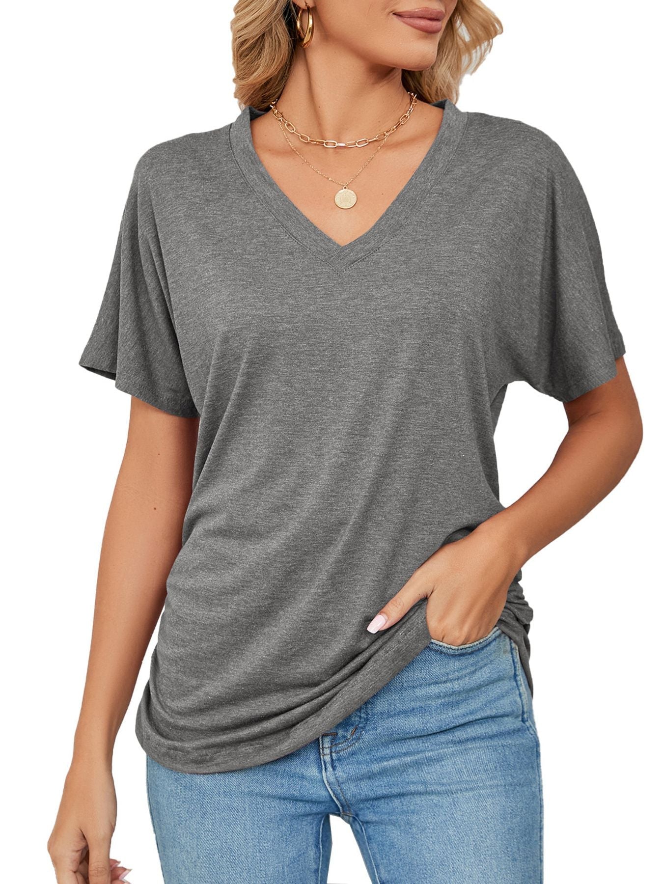 Casual V - Neck Short Sleeve T-Shirt - Crowned Energy CO.