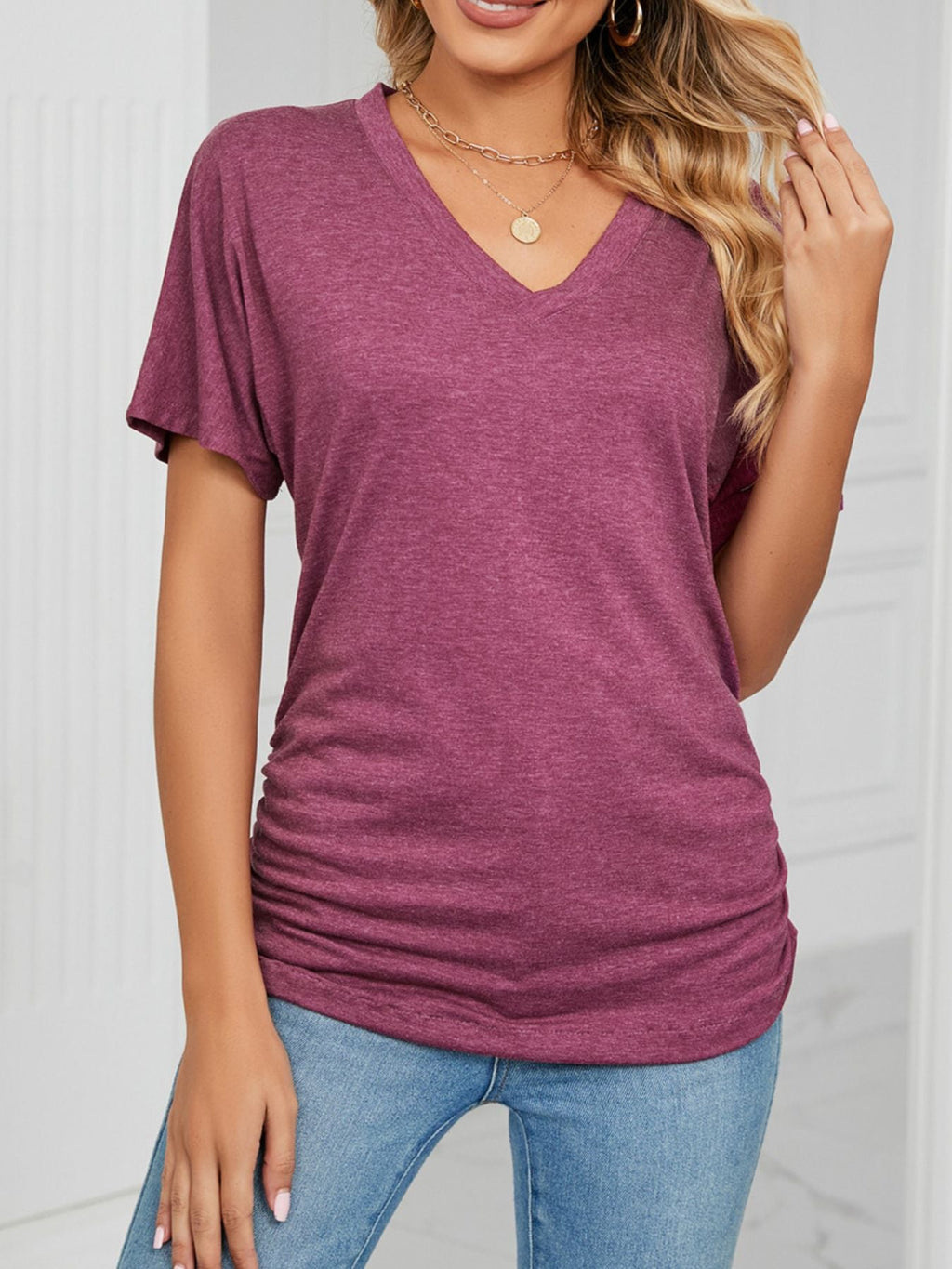 Casual V - Neck Short Sleeve T-Shirt - Crowned Energy CO.