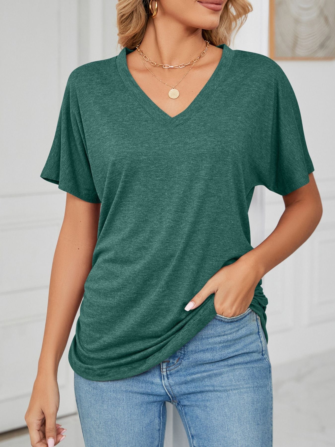 Casual V - Neck Short Sleeve T-Shirt - Crowned Energy CO.