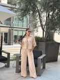 Casual Wide Leg Pants & Long Sleeve Front Tie Set - Crowned Energy CO.