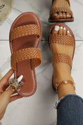 Crowned Energy CO. Chestnut / 37 Dear-Lover Dropshipping Shoes & Bags/Slippers Chestnut Braided Double Band Leathered Flat Slippers