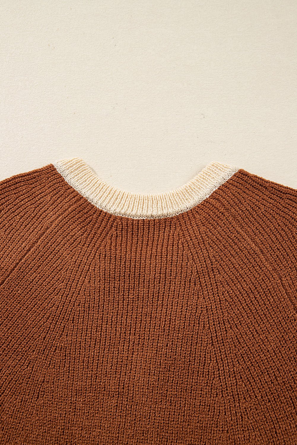 Crowned Energy CO. Chestnut / S / 100%Acrylic Dear-Lover Dropshipping Sweaters & Cardigans/Cardigans Chestnut Contrast Knit V Neckline Short Cardigan